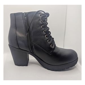 SODA Lace Up Booties with Chunky Heel